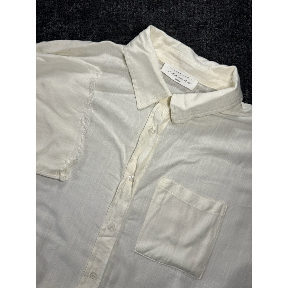 American Threads White Frayed Hem Button Down Shirt IT7923 Medium
